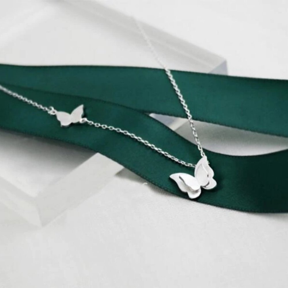 NEW 925 Sterling Silver Double Butterfly Necklace - Picture 5 of 6